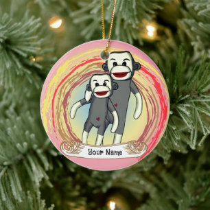 Sock Monkey papa Keramisch Ornament