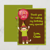 Sock Monkey Party Dank u Bedankkaart (Voorkant / Achterkant)