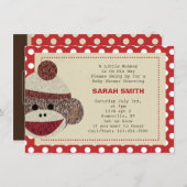 Sock Monkey party Invite-polka punts border Kaart (Voorkant / Achterkant)