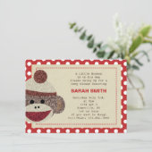 Sock Monkey party Invite-polka punts border Kaart (Staand voorkant)