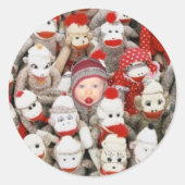 Sock Monkey Party Ronde Sticker (Voorkant)