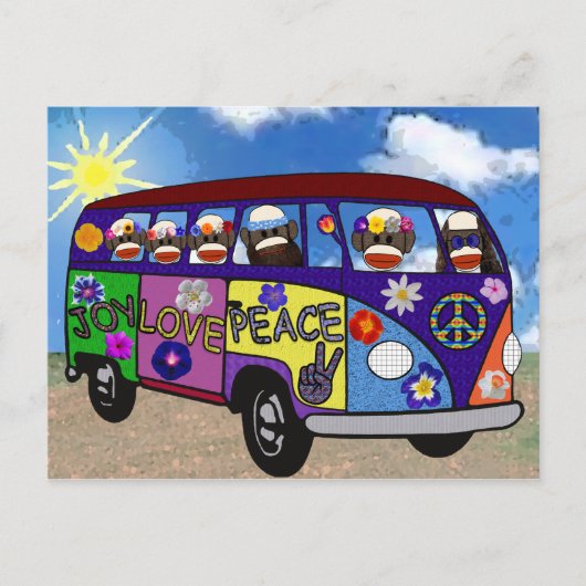 Sock Monkey Peace Bus 2 Briefkaart (Voorkant)