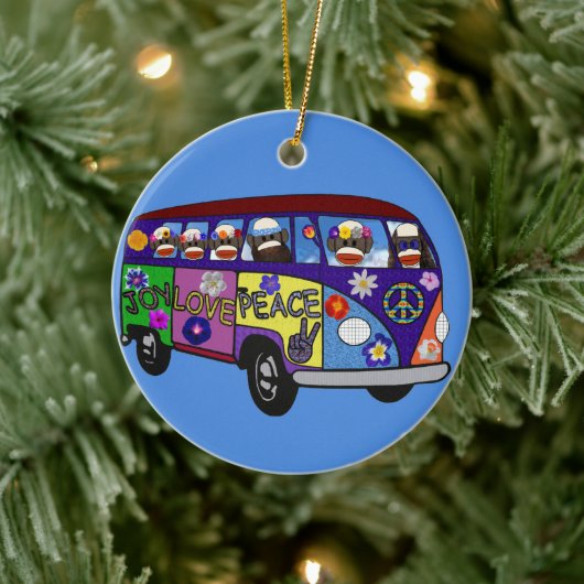 Sock Monkey Peace Bus Keramisch Ornament (Boom)