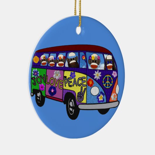 Sock Monkey Peace Bus  Keramisch Ornament (Rechts)