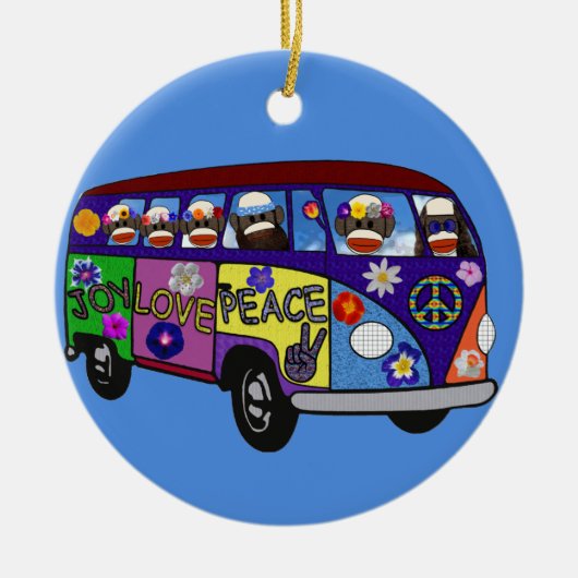 Sock Monkey Peace Bus  Keramisch Ornament (Voorkant)
