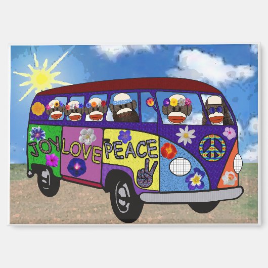 Sock Monkey Peace Bus Magnet (Voorkant)
