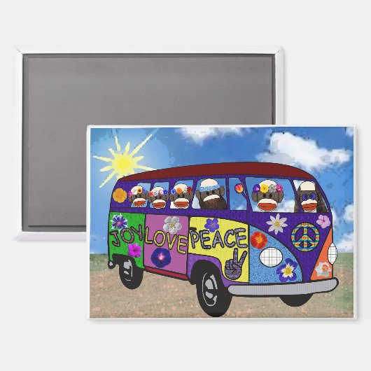 Sock Monkey Peace Bus Magnet (Voorkant / Achterkant)