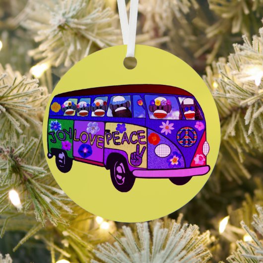 Sock Monkey Peace Bus  Metalen Ornament (Insitu)