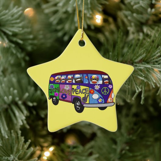 Sock Monkey Peace Bus Ornament (Boom)