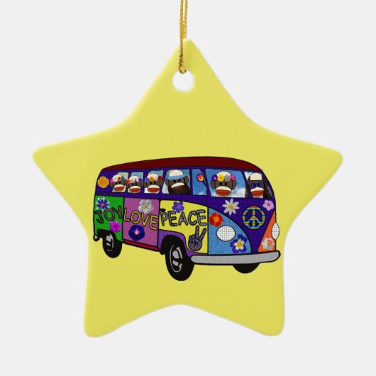 Sock Monkey Peace Bus Ornament (Voorkant)