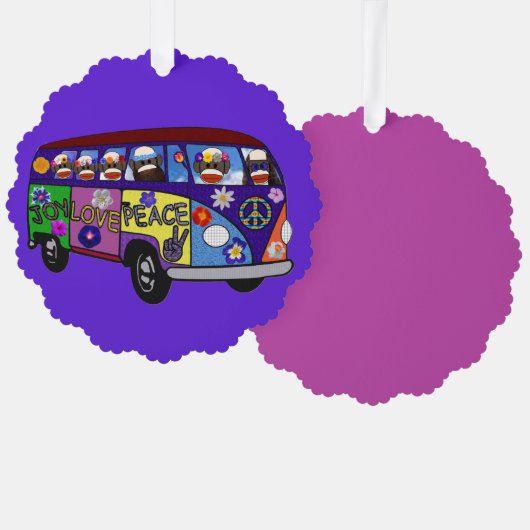 Sock Monkey Peace Bus Paper Ornament Card (Voorkant / Achterkant)