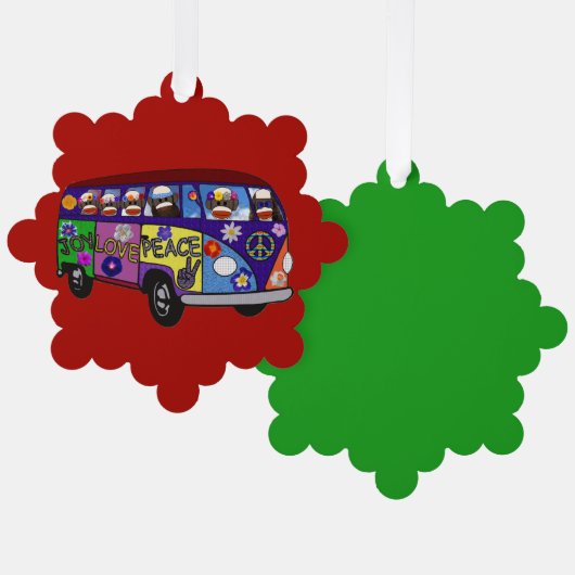 Sock Monkey Peace Bus Paper Ornament Card Kaart (Voorkant / Achterkant)
