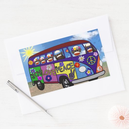 Sock Monkey Peace Bus Rechthoekige Sticker (Envelop)