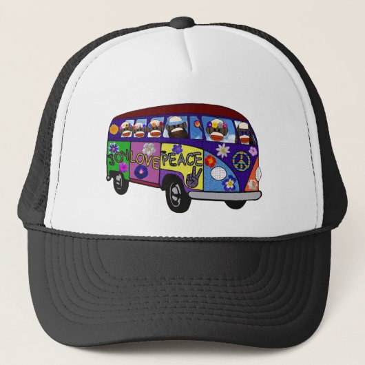 Sock Monkey Peace Bus  Trucker Pet (Voorkant)