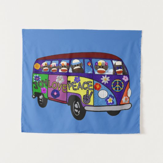 Sock Monkey Peace Bus  Wandkleed (Voorkant (horizontaal))