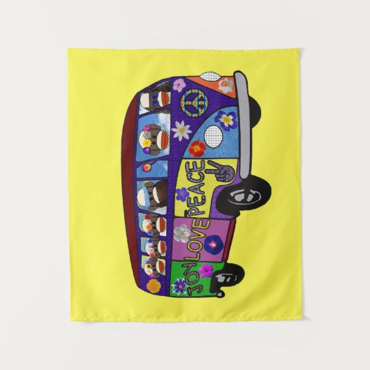 Sock Monkey Peace Bus  Wandkleed (Voorkant)
