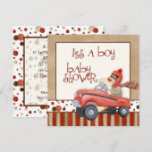 Sock Monkey Pedal Car, Boy Baby shower Invitation Kaart (Voorkant / Achterkant)
