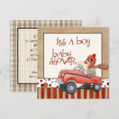 Sock Monkey Pedal Car, Boy Baby shower Invitation Kaart (Voorkant / Achterkant)