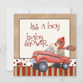 Sock Monkey Pedal Car, Boy Baby shower Invitation Kaart (Voorkant)