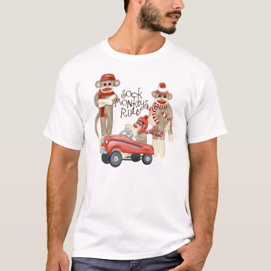 Sock Monkey Pedal Car, Sock Monkeys Rule T Shirt (Voorkant)