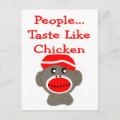 Sock Monkey "PEOPLE TASTE ZOALS CHICKEN" Briefkaart (Voorkant)