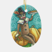 SOCK MONKEY PILGRIM, HOLIDAY THANKSGIVING ORNAMENT (Achterkant)