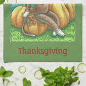 SOCK MONKEY PILGRIM, THANKSGIVING KITCHEN TOWEL THEEDOEK (Gevouwen)