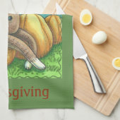 SOCK MONKEY PILGRIM, THANKSGIVING KITCHEN TOWEL THEEDOEK (Quarter Fold)