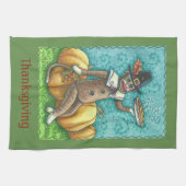 SOCK MONKEY PILGRIM, THANKSGIVING KITCHEN TOWEL THEEDOEK (Horizontaal)