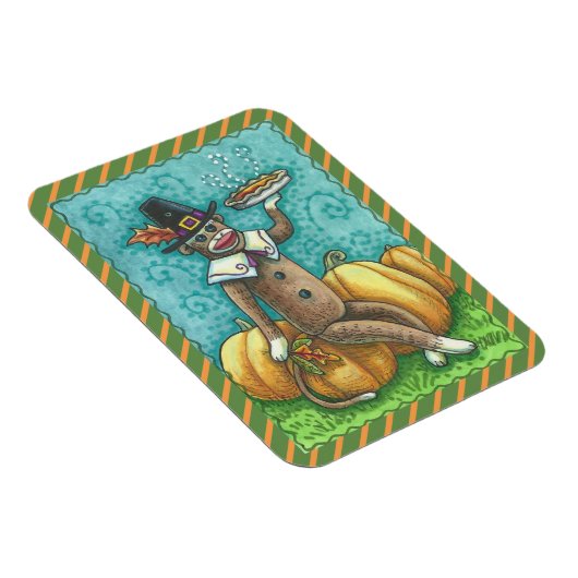 SOCK MONKEY PILGRIM, THANKSGIVING MAGNET Holiday Magneet (Rechterzijde)