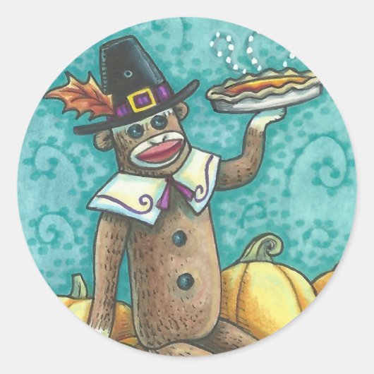 SOCK MONKEY PILGRIM THANKSGIVING STICKER SHEET RAN (Voorkant)