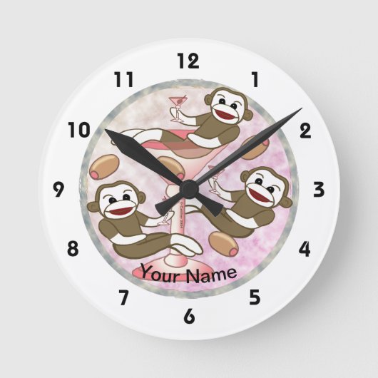 Sock Monkey Pink Martini Clock Ronde Klok (Voorkant)