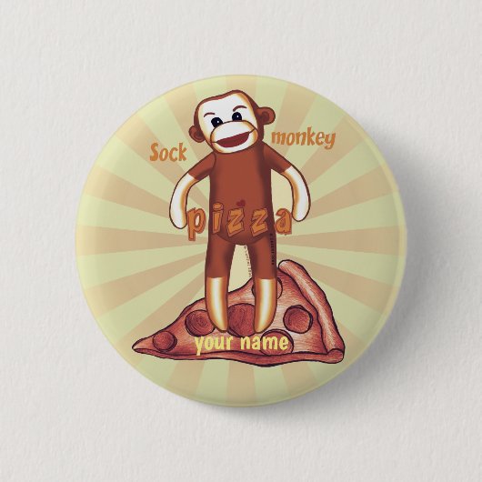 Sock Monkey Pizza Ronde Button 5,7 Cm (Voorkant)