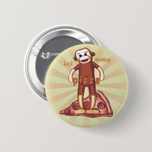 Sock Monkey Pizza Ronde Button 5,7 Cm (Voorkant /achterkant)