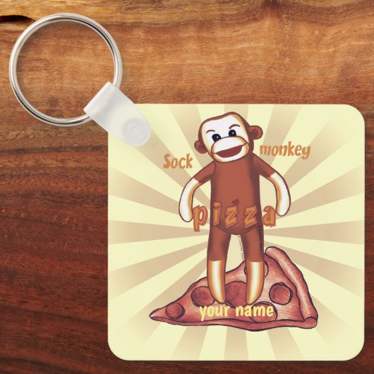 Sock Monkey Pizza Sleutelhanger (Voorkant)