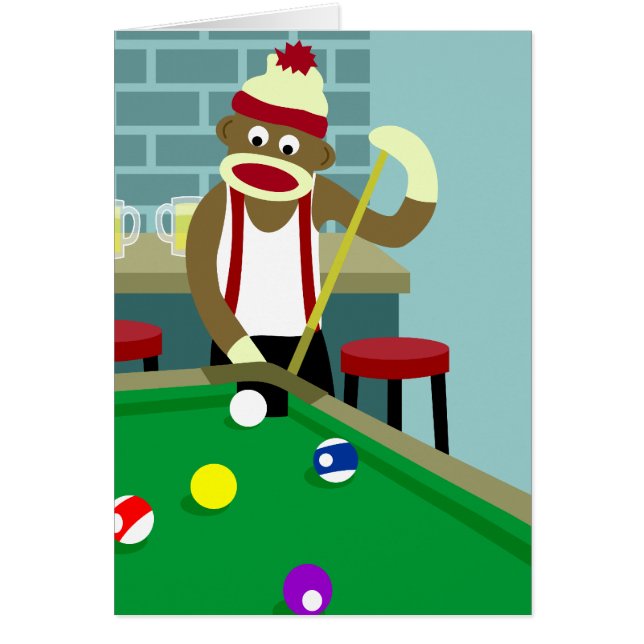 Sock Monkey Pool Billiards Player (Voorkant)