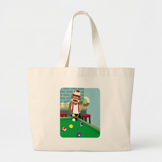 Sock Monkey Pool Billiards Player Grote Tote Bag (Voorkant)