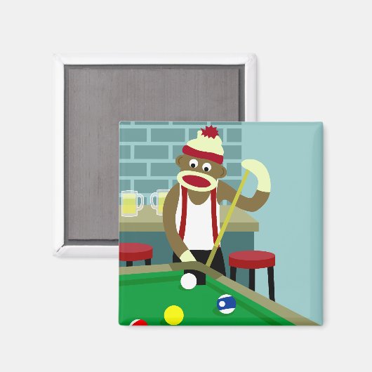Sock Monkey Pool Billiards Player Magneet (Voorkant / Achterkant)