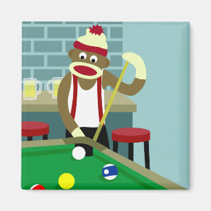 Sock Monkey Pool Billiards Player Magneet