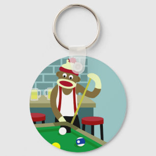 Sock Monkey Pool Billiards Player Sleutelhanger