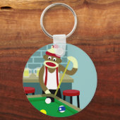 Sock Monkey Pool Billiards Player Sleutelhanger (Voorkant)