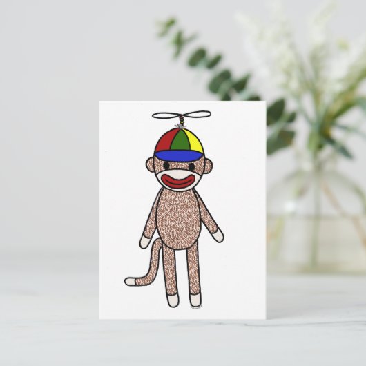 Sock Monkey Propeller Pet Briefkaart (Staand voorkant)