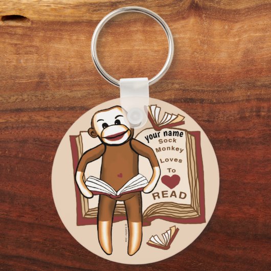 Sock Monkey Reading sleutelhanger (Voorkant)