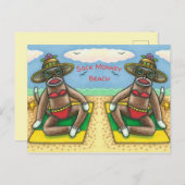 SOCK MONKEY RED BIKINI, BIJ DE BEACH CARTOON Funny Briefkaart (Voorkant / Achterkant)