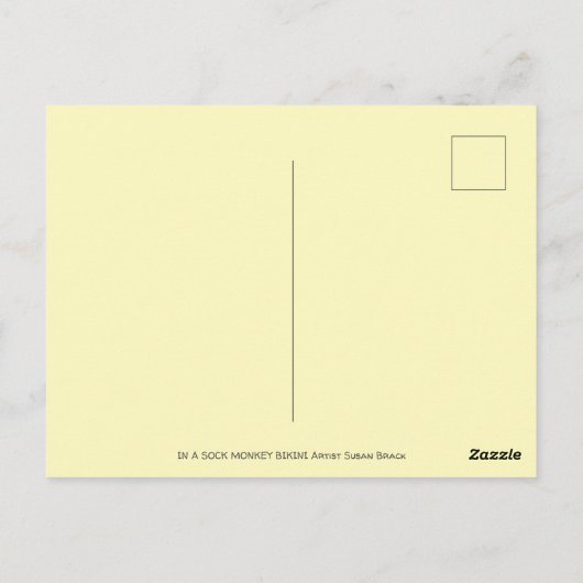 SOCK MONKEY RED BIKINI, BIJ DE BEACH CARTOON Funny Briefkaart (Achterkant)