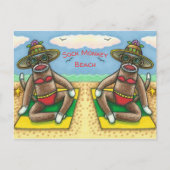SOCK MONKEY RED BIKINI, BIJ DE BEACH CARTOON Funny Briefkaart (Voorkant)