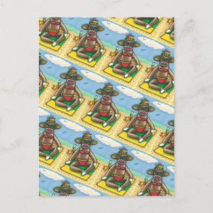 SOCK MONKEY RED BIKINI, BIJ DE BEACH CARTOON Funny Briefkaart