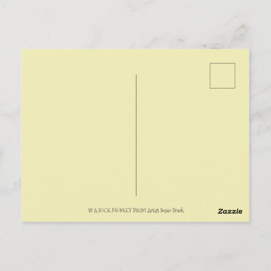 SOCK MONKEY RED BIKINI, BIJ DE BEACH CARTOON Funny Briefkaart (Achterkant)