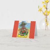 SOCK MONKEY RED BIKINI, BIJ DE BEACH CARTOON Funny Kaart (Gele Bloem)