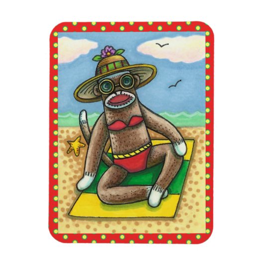 SOCK MONKEY RED BIKINI, BIJ DE BEACH CARTOON Funny Magneet (Verticaal)
